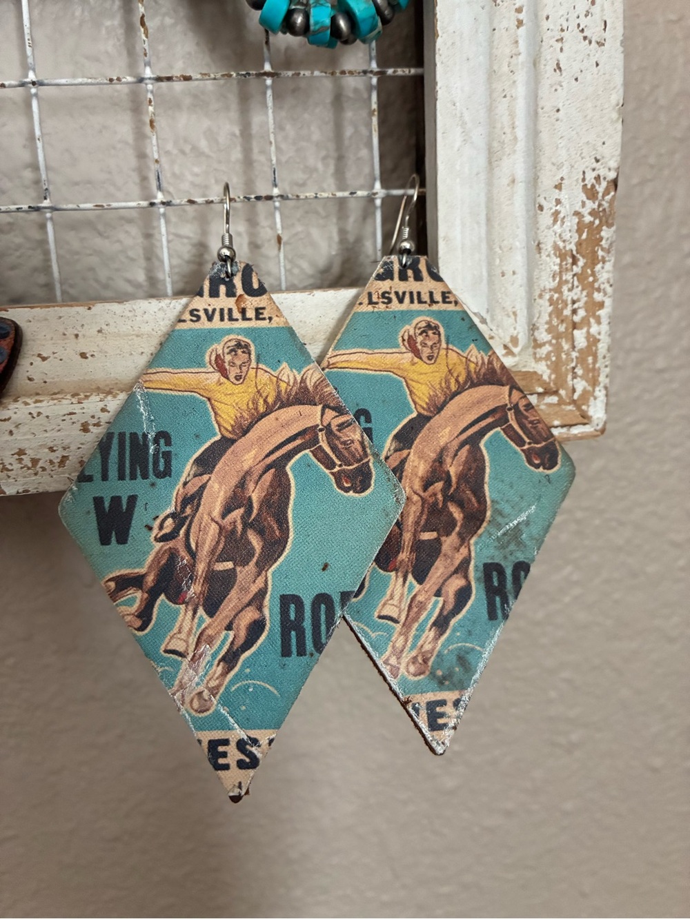 Leather Western Horse Print Earrings